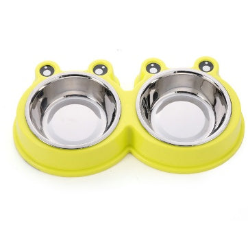 Pet Dog Bowl Puppy Cat Bowl Water Food Storage Feeder Non-toxic PP Resin Stainless Steel Combo Rice Basin 3 Colors
