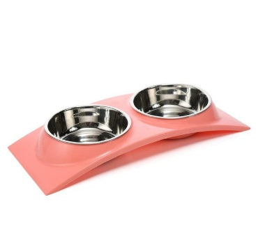 Pet Dog Bowl Puppy Cat Bowl Water Food Storage Feeder Non-toxic PP Resin Stainless Steel Combo Rice Basin 3 Colors