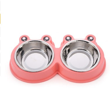 Pet Dog Bowl Puppy Cat Bowl Water Food Storage Feeder Non-toxic PP Resin Stainless Steel Combo Rice Basin 3 Colors