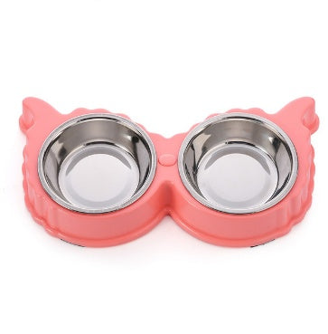 Pet Dog Bowl Puppy Cat Bowl Water Food Storage Feeder Non-toxic PP Resin Stainless Steel Combo Rice Basin 3 Colors