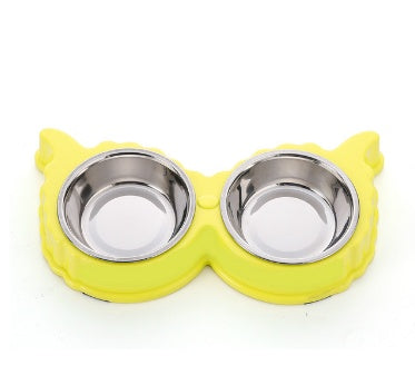 Pet Dog Bowl Puppy Cat Bowl Water Food Storage Feeder Non-toxic PP Resin Stainless Steel Combo Rice Basin 3 Colors