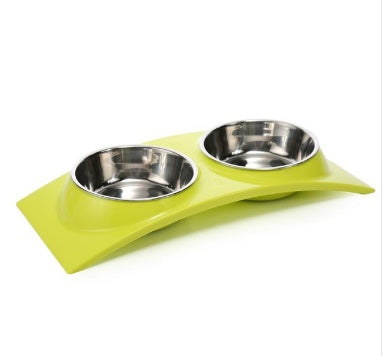 Pet Dog Bowl Puppy Cat Bowl Water Food Storage Feeder Non-toxic PP Resin Stainless Steel Combo Rice Basin 3 Colors