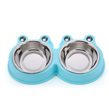 Pet Dog Bowl Puppy Cat Bowl Water Food Storage Feeder Non-toxic PP Resin Stainless Steel Combo Rice Basin 3 Colors
