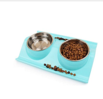 Pet Dog Bowl Puppy Cat Bowl Water Food Storage Feeder Non-toxic PP Resin Stainless Steel Combo Rice Basin 3 Colors