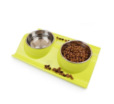 Pet Dog Bowl Puppy Cat Bowl Water Food Storage Feeder Non-toxic PP Resin Stainless Steel Combo Rice Basin 3 Colors