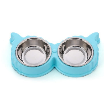 Pet Dog Bowl Puppy Cat Bowl Water Food Storage Feeder Non-toxic PP Resin Stainless Steel Combo Rice Basin 3 Colors